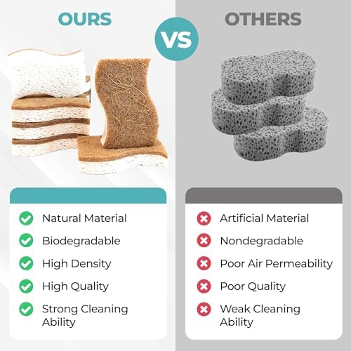 Esponjas Naturales de Celulosa Purely Calm - Paquete de 12 Esponjas, Seguras para Utensilios Antiadherentes, Doble Cara para Lavar Trastes y Uso - imagen 6