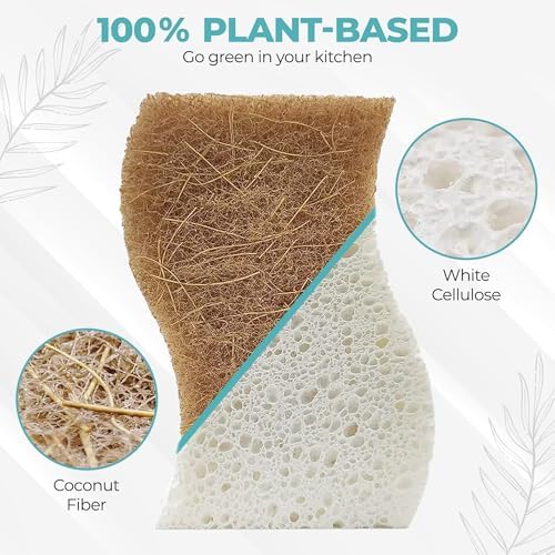 Esponjas Naturales de Celulosa Purely Calm - Paquete de 12 Esponjas, Seguras para Utensilios Antiadherentes, Doble Cara para Lavar Trastes y Uso - imagen 7