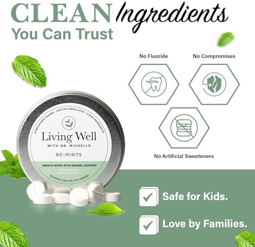 Pastillas para el Aliento RE-Mints de Living Well con la Dra. Michelle – Remineralizantes con Hidroxiapatito y Xilitol – Sin Flúor, Apoyo al Esmalte, - imagen 3