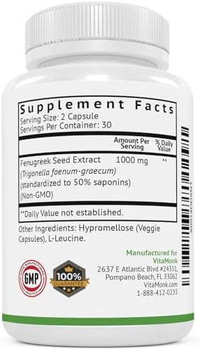 VitaMonk FenuTrax™ Extracto de Fenogreco Potente 50% Estándar para Fenuside - Alto Contenido de Furostanol y Saponinas - 60 Cápsulas - imagen 8