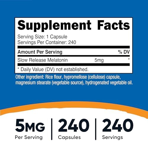 Nutricost Melatonina (5mg) 240 Cápsulas - Liberación Prolongada, Apoyo para el Sueño, Vegano, Sin OGM, Sin Gluten - imagen 2