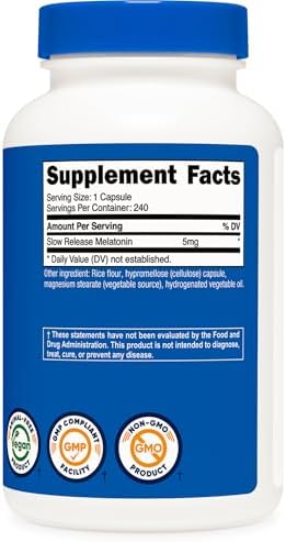 Nutricost Melatonina (5mg) 240 Cápsulas - Liberación Prolongada, Apoyo para el Sueño, Vegano, Sin OGM, Sin Gluten - imagen 5