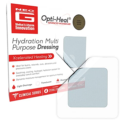 Dressing Hidratante Multiusos Neo G Opti-Heal - Almohadillas de Hidrogel para Manejo Avanzado de Heridas - 4 Pzs 4 x 4 para Úlceras, Llagas y - imagen 1