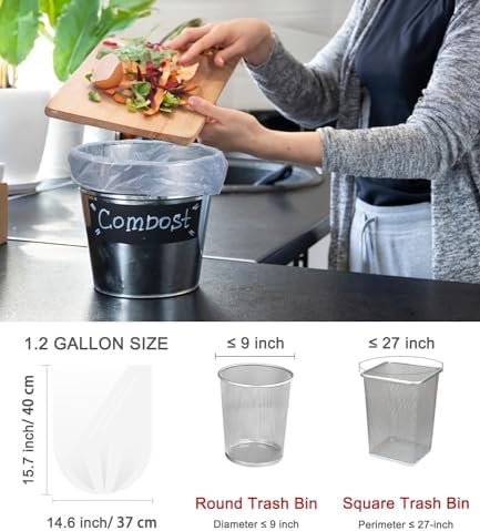 Bolsas de Basura Compostables de 1.2 Galones, Bolsas Pequeñas para Baño, Oficina y Cocina, Resistentes para Botes de 4.5-5 Litros, Color Blanco - imagen 3