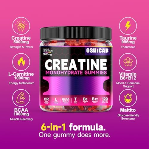 Gomitas de Creatina OSHICAR para Mujeres, 3 Gomitas = 5g de Creatina Monohidratada con L-Carnitina, BCAA y Taurina – Sin Azúcar, Veganas, Color - imagen 4