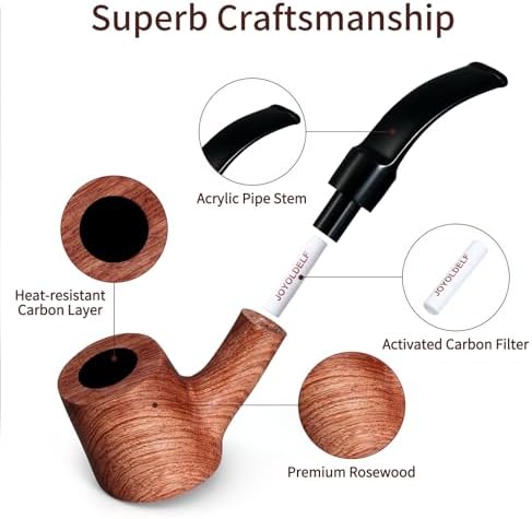 Juego de Pipas de Tabaco Joyoldelf de Madera de Rosa, Pipa Clásica con Diseño de Fondo Plano, Hecha a Mano con Caja de Regalo para Principiantes - imagen 3