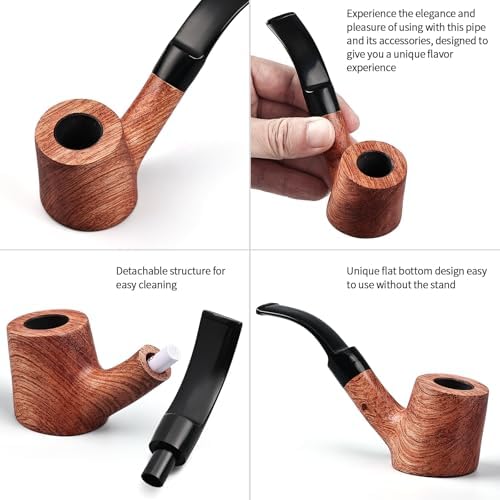 Juego de Pipas de Tabaco Joyoldelf de Madera de Rosa, Pipa Clásica con Diseño de Fondo Plano, Hecha a Mano con Caja de Regalo para Principiantes - imagen 7