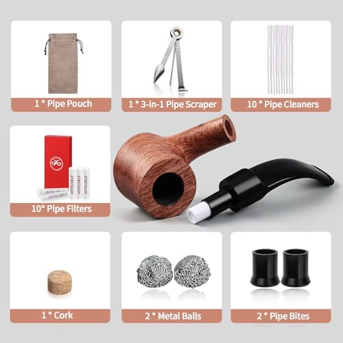 Juego de Pipas de Tabaco Joyoldelf de Madera de Rosa, Pipa Clásica con Diseño de Fondo Plano, Hecha a Mano con Caja de Regalo para Principiantes - imagen 8