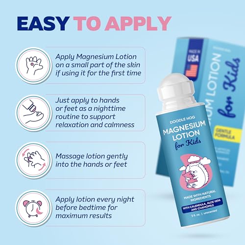 Loción de Magnesio DOODLE HOG para Niños, con Caléndula, Aloe Vera y Manzanilla, Ideal para Dormir, Aplicación en Roll-On, 3 fl oz, Hecho en EE. UU. - imagen 7