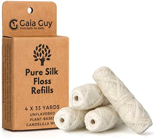 Relleno de Hilo Dental de Seda Gaia Guy | Seda Natural Sin Sabor | 4 bobinas de 30 m | Hilo Compostable, Sostenible y Biodegradable con Empaque - imagen 1