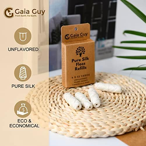 Relleno de Hilo Dental de Seda Gaia Guy | Seda Natural Sin Sabor | 4 bobinas de 30 m | Hilo Compostable, Sostenible y Biodegradable con Empaque - imagen 4