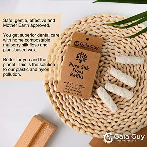 Relleno de Hilo Dental de Seda Gaia Guy | Seda Natural Sin Sabor | 4 bobinas de 30 m | Hilo Compostable, Sostenible y Biodegradable con Empaque - imagen 6