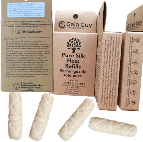 Relleno de Hilo Dental de Seda Gaia Guy | Seda Natural Sin Sabor | 4 bobinas de 30 m | Hilo Compostable, Sostenible y Biodegradable con Empaque - imagen 7