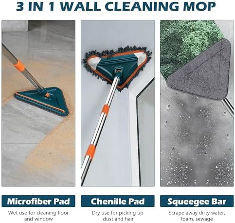 Mopa Limpiadora de Paredes con Mango Largo, Mopa Rotativa 360°, Herramienta de Limpieza de Zócalos de 85“ para Paredes, Ventiladores de Techo y Pisos - imagen 3