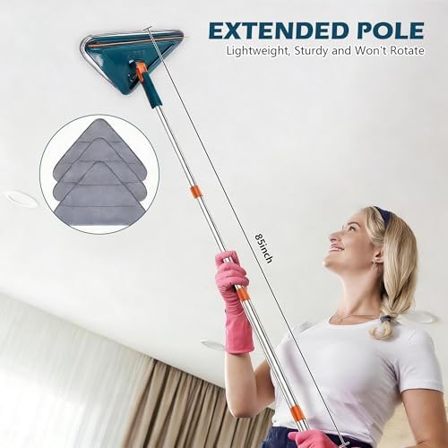 Mopa Limpiadora de Paredes con Mango Largo, Mopa Rotativa 360°, Herramienta de Limpieza de Zócalos de 85“ para Paredes, Ventiladores de Techo y Pisos - imagen 5