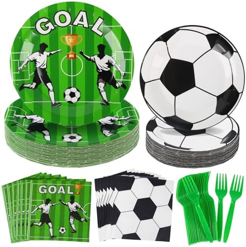GINOYA 96 Piezas de Platos y Servilletas para Fiesta de Fútbol - Decoraciones de Cumpleaños y Suministros para el Mundial, Sirve a 24 Personas - imagen 1