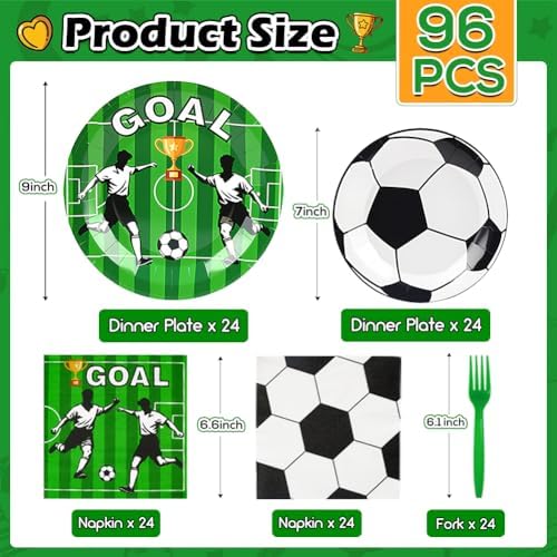 GINOYA 96 Piezas de Platos y Servilletas para Fiesta de Fútbol - Decoraciones de Cumpleaños y Suministros para el Mundial, Sirve a 24 Personas - imagen 2