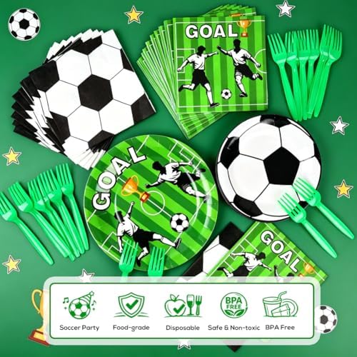 GINOYA 96 Piezas de Platos y Servilletas para Fiesta de Fútbol - Decoraciones de Cumpleaños y Suministros para el Mundial, Sirve a 24 Personas - imagen 3