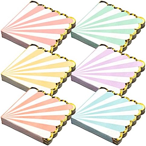 Servilletas de Papel para Fiesta, Borde Ondulado Pastel con Foil Dorado, 6 Colores, 3 Capas, 100 Páginas, 6.5 x 6.5 Pulgadas - imagen 1
