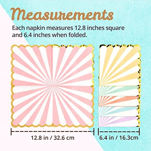 Servilletas de Papel para Fiesta, Borde Ondulado Pastel con Foil Dorado, 6 Colores, 3 Capas, 100 Páginas, 6.5 x 6.5 Pulgadas - imagen 4