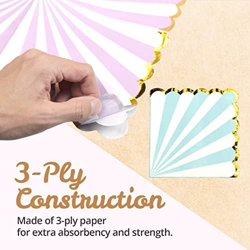 Servilletas de Papel para Fiesta, Borde Ondulado Pastel con Foil Dorado, 6 Colores, 3 Capas, 100 Páginas, 6.5 x 6.5 Pulgadas - imagen 5