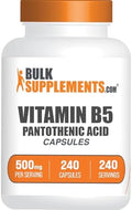 Cápsulas de Vitamina B5 BulkSupplements.com - Ácido Pantoténico, Suplemento de Vitamina B, 500 mg, Libre de Gluten, 240 Cápsulas - imagen 1