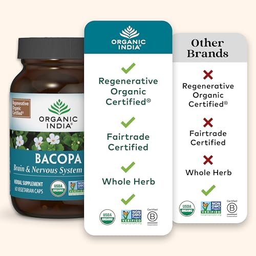 Suplemento de Bacopa ORGANIC INDIA - Bacopa Monnieri Orgánico, Apoyo para el Cerebro, Enfoque y Memoria para Hombres y Mujeres, Hierbas Ayurvédicas, - imagen 4
