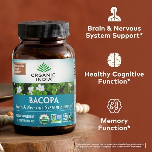Suplemento de Bacopa ORGANIC INDIA - Bacopa Monnieri Orgánico, Apoyo para el Cerebro, Enfoque y Memoria para Hombres y Mujeres, Hierbas Ayurvédicas, - imagen 5