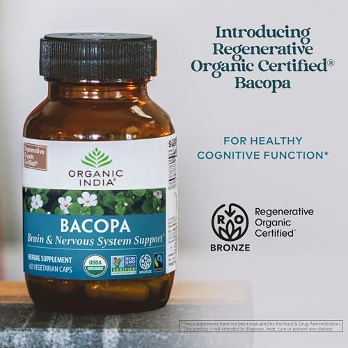 Suplemento de Bacopa ORGANIC INDIA - Bacopa Monnieri Orgánico, Apoyo para el Cerebro, Enfoque y Memoria para Hombres y Mujeres, Hierbas Ayurvédicas, - imagen 6