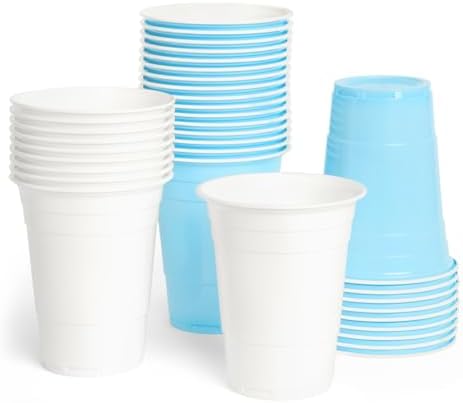 Vasos Desechables de Plástico Fetti Azul y Blanco - 50 Vasos de 16 oz | Utensilios para Despedida de Soltera, Baby Shower, Fiesta de Cumpleaños, - imagen 1