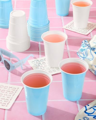 Vasos Desechables de Plástico Fetti Azul y Blanco - 50 Vasos de 16 oz | Utensilios para Despedida de Soltera, Baby Shower, Fiesta de Cumpleaños, - imagen 3