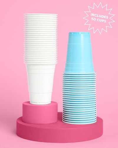 Vasos Desechables de Plástico Fetti Azul y Blanco - 50 Vasos de 16 oz | Utensilios para Despedida de Soltera, Baby Shower, Fiesta de Cumpleaños, - imagen 4