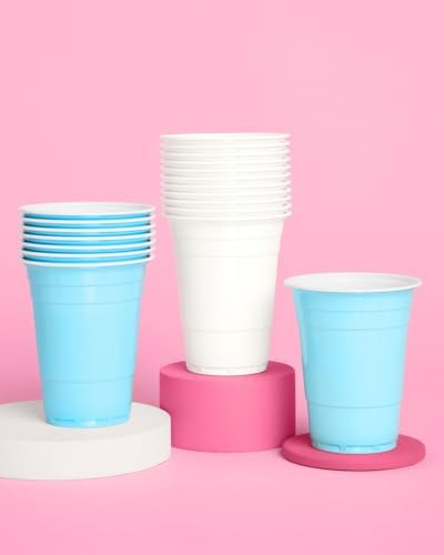 Vasos Desechables de Plástico Fetti Azul y Blanco - 50 Vasos de 16 oz | Utensilios para Despedida de Soltera, Baby Shower, Fiesta de Cumpleaños, - imagen 5