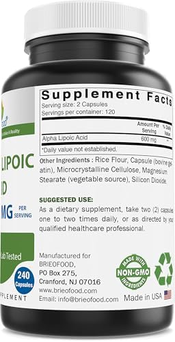 Brieofood Ácido Lipoico 600mg por Porción - 240 Cápsulas - Sin OGM, Libre de Gluten - imagen 2