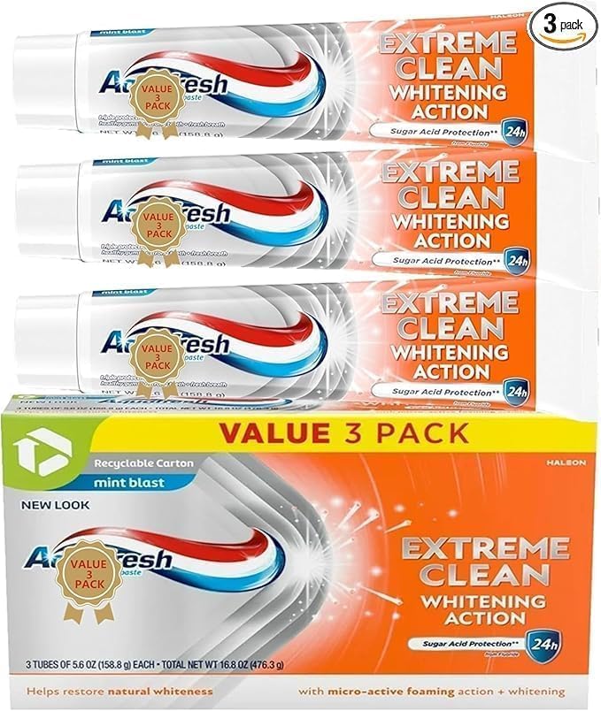 Pasta de Dientes Aquafresh Extreme Clean Blanqueadora con Flúor, (Paquete de 3) Sabor Menta, 5.6 oz - imagen 1