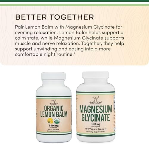 Suplementos Double Wood Bálsamo de Limón Orgánico 120 Cápsulas - Digestión y Relajación 590mg - 120 Porciones - Sin OGM, Sin Gluten y Vegano - imagen 5