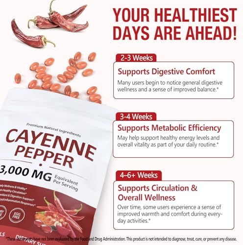 Suplemento de Cápsulas Blandas de Pimienta de Cayena, con Vitamina D3, K2 y E, Extracto de Semilla de Uva, Apoya la Circulación Saludable - 240 - imagen 3