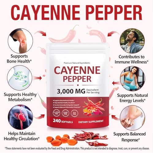 Suplemento de Cápsulas Blandas de Pimienta de Cayena, con Vitamina D3, K2 y E, Extracto de Semilla de Uva, Apoya la Circulación Saludable - 240 - imagen 4