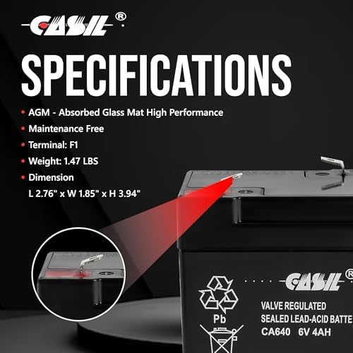 Batería Casil 6V 4Ah SLA – Recargable de Plomo Ácido Sellada AGM – Terminal F1 – Reemplazo para Power Wheels, Comederos de Ciervos, Luces de - imagen 5