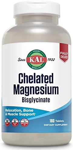 KAL Magnesio Bisglicinato Quelado, Suplemento para Relajación, Salud Ósea y Soporte Muscular, Alta Absorción, Vegano, Sin Gluten, 180 Tabletas - imagen 1