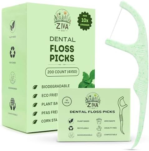 Palillos de Hilo Dental Ecológicos Ziva – Biodegradables de Menta, Sin PFAS y Sin Plástico | Hilo Resistente | Mango de Maíz Irrompible para Dientes - imagen 1