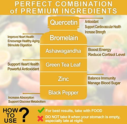 Cápsulas de Quercetina Premium 98% con Bromelina y Té Verde Ashwagandha - Potencia Máxima para Salud, Fuerza y Energía - Suministro para 90 Días - imagen 5