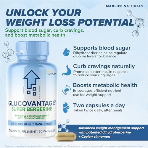 MAXLIFE NATURALS Dihidroberberina Glucovantage ® Super Berberina 250mg + Canela de Ceilán 200mg 60 Cápsulas – Suplemento de Salud Cardiovascular y - imagen 2