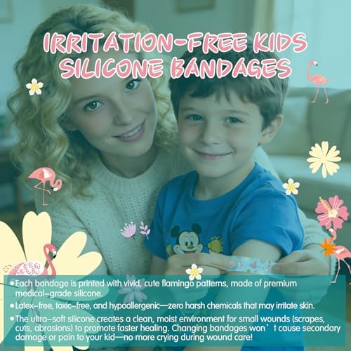 Curitas de Silicona Hysimedy para Niños con Piel Sensible, Impermeables, No Tóxicas, Sin Látex, Hipoalergénicas, 36 Piezas, Patrón de Flamenco, 3/4x3 - imagen 3