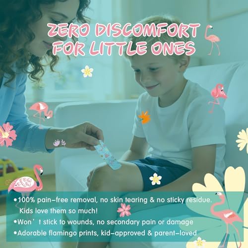 Curitas de Silicona Hysimedy para Niños con Piel Sensible, Impermeables, No Tóxicas, Sin Látex, Hipoalergénicas, 36 Piezas, Patrón de Flamenco, 3/4x3 - imagen 4