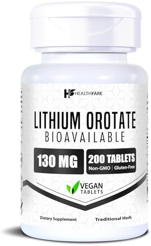 Suplemento de Orotato de Litio HealthFare 130mg | 200 Tabletas Vegetarianas | Mineral Traza de Alta Biodisponibilidad | Apoyo para Ánimo, Cerebro y - imagen 1