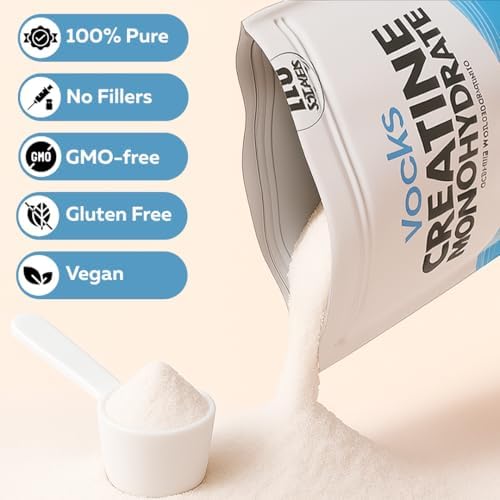 Vocks Creatina Monohidratada en Polvo - Suplemento de Creatina Micronizada, Sin Sabor y Sin Gluten, 5g por Porción, 500g (1.1 lbs) - imagen 3