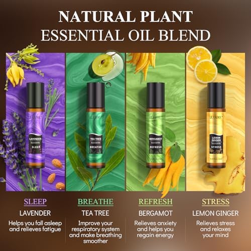 Set de Aceites Esenciales Roll-On (Paquete de 8) 8 Aromas Relajantes, Regalos de Cuidado Personal para Mujeres, Mezclas Naturales de Aromaterapia, - imagen 5