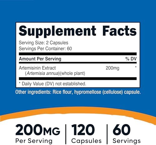 Nutricost Artemisinina 200mg, 120 Cápsulas Vegetarianas - Sin OGM, Libre de Gluten, 60 Porciones - imagen 2