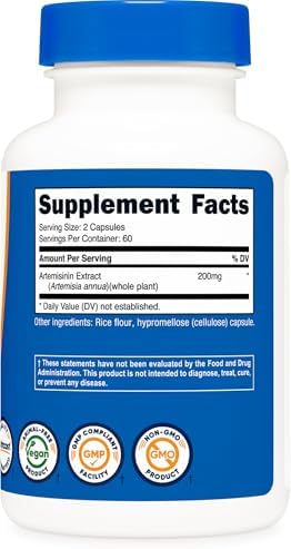 Nutricost Artemisinina 200mg, 120 Cápsulas Vegetarianas - Sin OGM, Libre de Gluten, 60 Porciones - imagen 5